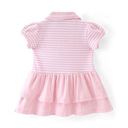 Babyhug Half Sleeves Cotton Knit Striped Layered Frock Butterfly Embroidery - Pink