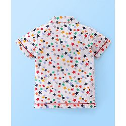 Babyhug Poplin Cotton Woven  Half Sleeves Night Suit Star Print - White