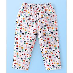 Babyhug Poplin Cotton Woven  Half Sleeves Night Suit Star Print - White