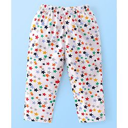Babyhug Poplin Cotton Woven  Half Sleeves Night Suit Star Print - White