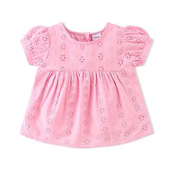 Babyhug Half Sleeves Schiffli Woven Top with Embroidery Detailing - Pink