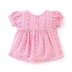 Babyhug Half Sleeves Schiffli Woven Top with Embroidery Detailing - Pink