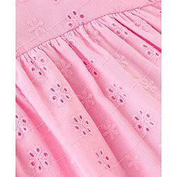 Babyhug Half Sleeves Schiffli Woven Top with Embroidery Detailing - Pink