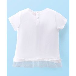 Babyhug 100% Cotton Knit Half Sleeves T-Shirt with Mesh & Rainbow Embroidery - White