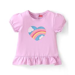Babyhug 100% Cotton Knit Half Sleeves Top With Frill & Rainbow Sequins Detailing - Purple