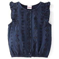 Babyhug Sleeveless Woven Top with Embroidery Detailing - Navy Blue
