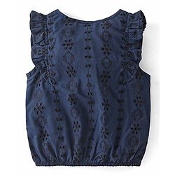 Babyhug Sleeveless Woven Top with Embroidery Detailing - Navy Blue