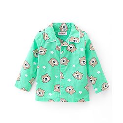 Babyhug Cotton Poplin Woven Full Sleeves Night Suit Bear Print - Green