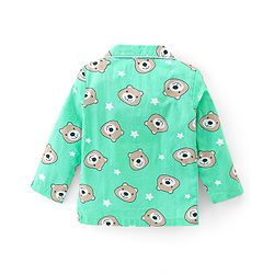 Babyhug Cotton Poplin Woven Full Sleeves Night Suit Bear Print - Green