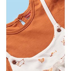 Babyhug Single Jersey Knit Half Sleeves  Frock with Animal Print - White & Brown
