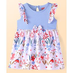 Babyhug Single Jersey Knit Half Sleeves Frill Detailing Floral Printed  Frock with Bloomer - Light Blue