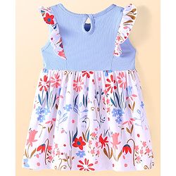 Babyhug Single Jersey Knit Half Sleeves Frill Detailing Floral Printed  Frock with Bloomer - Light Blue