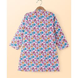 Babyhug 100% Cotton Knit Full Sleeve Kurta & Dhoti Set With Ikat Print - White & Pink