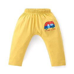 Babyhug Cotton Interlock  Knit Full Length Diaper Pants Stripes & Car Print Pack of 3 - Red Yellow & Blue