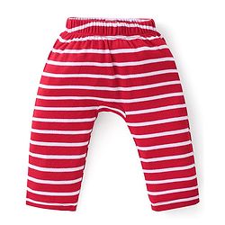 Babyhug Cotton Interlock  Knit Full Length Diaper Pants Stripes & Car Print Pack of 3 - Red Yellow & Blue