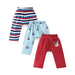 Babyhug Cotton Interlock Knit Full Length Diaper Pant Stripes & Boat Print Pack of 3 - Multicolor