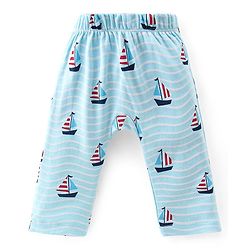 Babyhug Cotton Interlock Knit Full Length Diaper Pant Stripes & Boat Print Pack of 3 - Multicolor