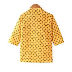 Babyhug 100% Cotton Knit Full Sleeve Kurta & Dhoti Set With Floral Print - White & Yellow