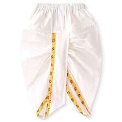 Babyhug 100% Cotton Knit Full Sleeve Kurta & Dhoti Set With Floral Print - White & Yellow