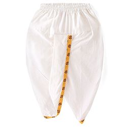 Babyhug 100% Cotton Knit Full Sleeve Kurta & Dhoti Set With Floral Print - White & Yellow
