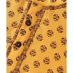 Babyhug 100% Cotton Knit Full Sleeve Kurta & Dhoti Set With Floral Print - White & Yellow