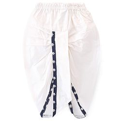 Babyhug 100% Cotton Knit Full Sleeve Kurta & Dhoti Set With Elephant Print - White & Navy Blue