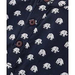 Babyhug 100% Cotton Knit Full Sleeve Kurta & Dhoti Set With Elephant Print - White & Navy Blue