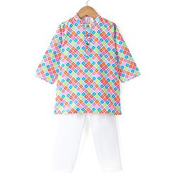 Babyhug Cotton Woven Full Sleeves Square Printed Kurta Pyjama Set -Multicolour