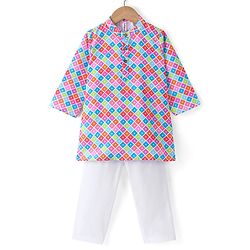 Babyhug Cotton Woven Full Sleeves Square Printed Kurta Pyjama Set -Multicolour
