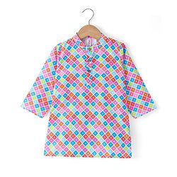 Babyhug Cotton Woven Full Sleeves Square Printed Kurta Pyjama Set -Multicolour