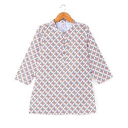 Babyhug 100% Cotton Full Sleeves Kurta & Pyjama Set With Ikat Print - White