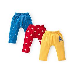 Babyhug 100% Cotton Diaper Legging Alphabet & Star Print Pack of 3 - Red Yellow & Blue