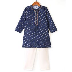 Babyhug Cotton Woven Full Sleeves Floral Printed Kurta Pyjama Set -Blue
