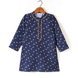 Babyhug Cotton Woven Full Sleeves Floral Printed Kurta Pyjama Set -Blue