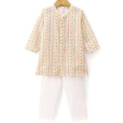 Babyhug 100% Cotton Woven Full Sleeves Diamond Printed Kurta Pyjama Set -Yellow