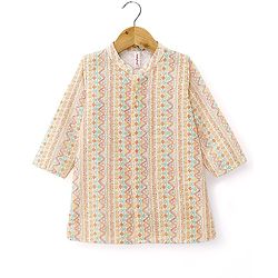 Babyhug 100% Cotton Woven Full Sleeves Diamond Printed Kurta Pyjama Set -Yellow