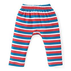 Babyhug Cotton Full Length Diaper Pant Stipes & Numbers Print Pack of 3 - Blue & Red