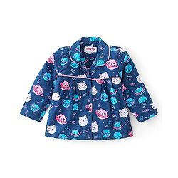 Babyhug Cotton Poplin Woven Full Sleeves Night Suit Kitty Print - Blue