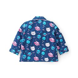 Babyhug Cotton Poplin Woven Full Sleeves Night Suit Kitty Print - Blue