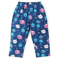 Babyhug Cotton Poplin Woven Full Sleeves Night Suit Kitty Print - Blue