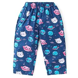 Babyhug Cotton Poplin Woven Full Sleeves Night Suit Kitty Print - Blue