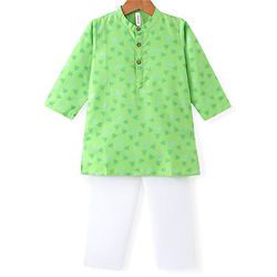 Babyhug Cotton Full Sleeves Kurta & Pyjama Set with Triangle Print- Green