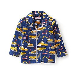 Babhyhug Cotton Woven Full Sleeves Night Suit Construction Vehicle Print - Blue
