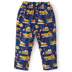 Babhyhug Cotton Woven Full Sleeves Night Suit Construction Vehicle Print - Blue