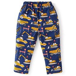 Babhyhug Cotton Woven Full Sleeves Night Suit Construction Vehicle Print - Blue
