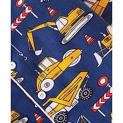 Babhyhug Cotton Woven Full Sleeves Night Suit Construction Vehicle Print - Blue