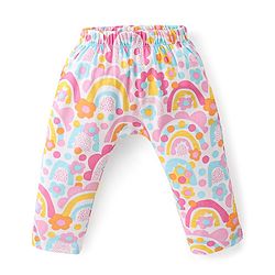 Babyhug Interlock Cotton Knit Full Length Diaper Leggings Solid Dot Floral Print Pack Of 3- Pink Purple & White