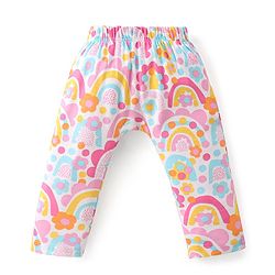 Babyhug Interlock Cotton Knit Full Length Diaper Leggings Solid Dot Floral Print Pack Of 3- Pink Purple & White