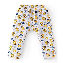 Babyhug Interlock Full Length Diaper Pants Tiger Printed & Striped Pack of 3 - Yellow & Blue