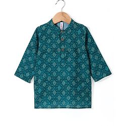 Babyhug 100% Cotton Woven Full Sleeves Polka Dot  Printed Kurta Pyjama Set - Teal Blue